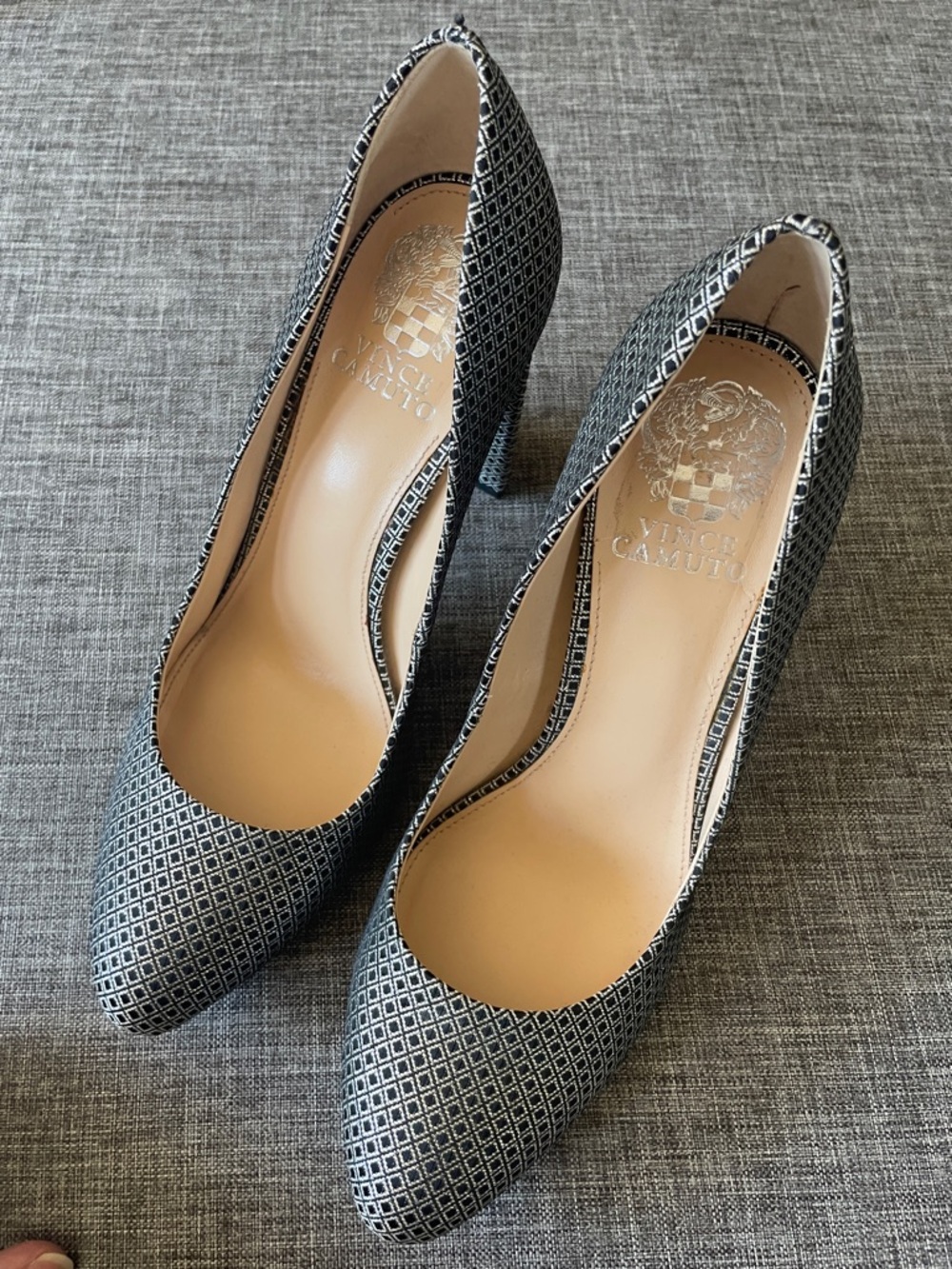 Vince Camuto Black and White Diamond-Pattern Pointed Pumps